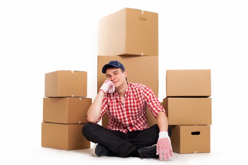 Local moving van and packing boxes near residential streets in Old Coulsdon